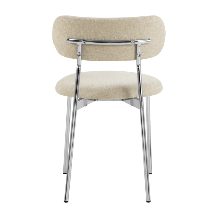 Lyric spisestol i sandfarget chenille, sett bakfra, med forkromet ramme og ben