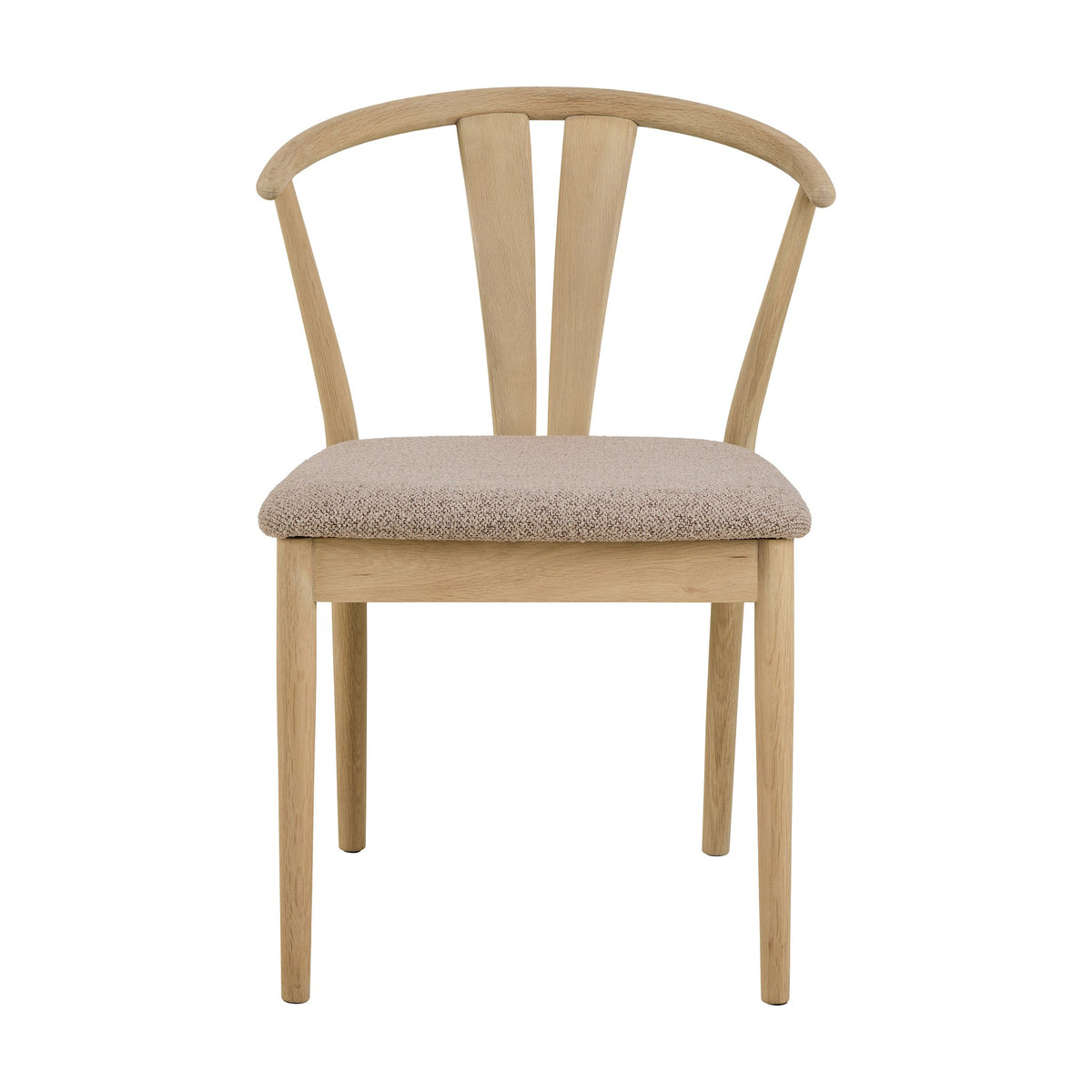 Dante spisestol i lys eik med beige bouclé-sete, sett forfra