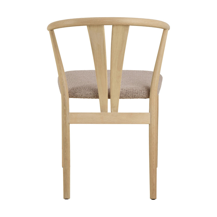 Dante spisestol i lys eik med beige bouclé-sete, spilerygg, sett bakfra