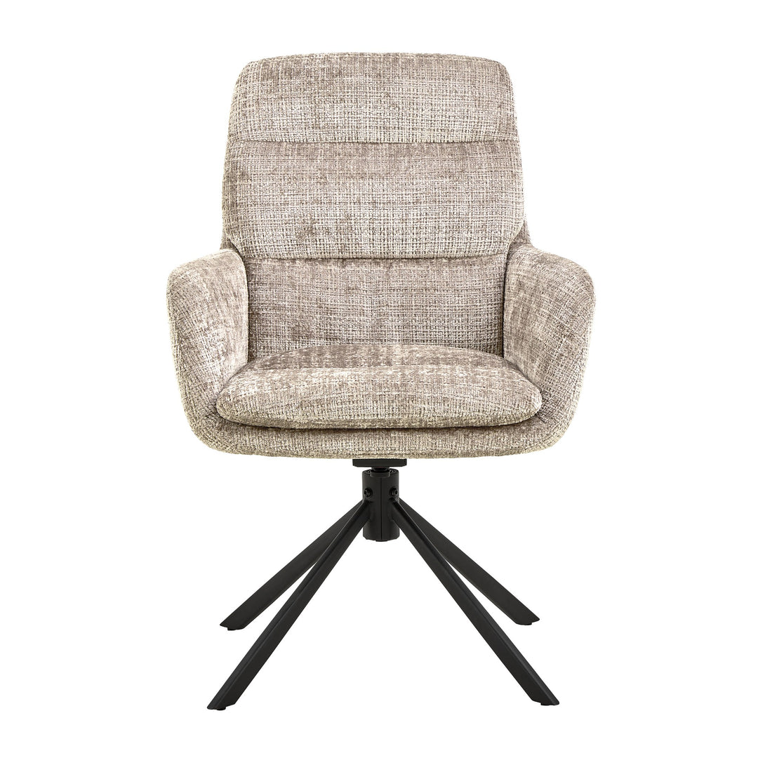 Edgar spisestol i beige chenille med armlener og sort dreiefot
