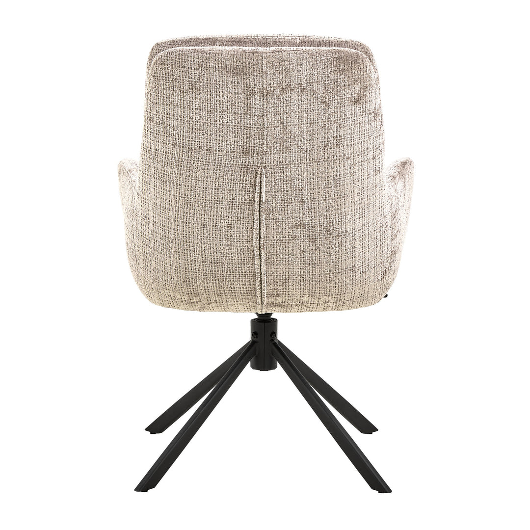 Edgar spisestol i beige chenille, sett bakfra, med sort dreiefot