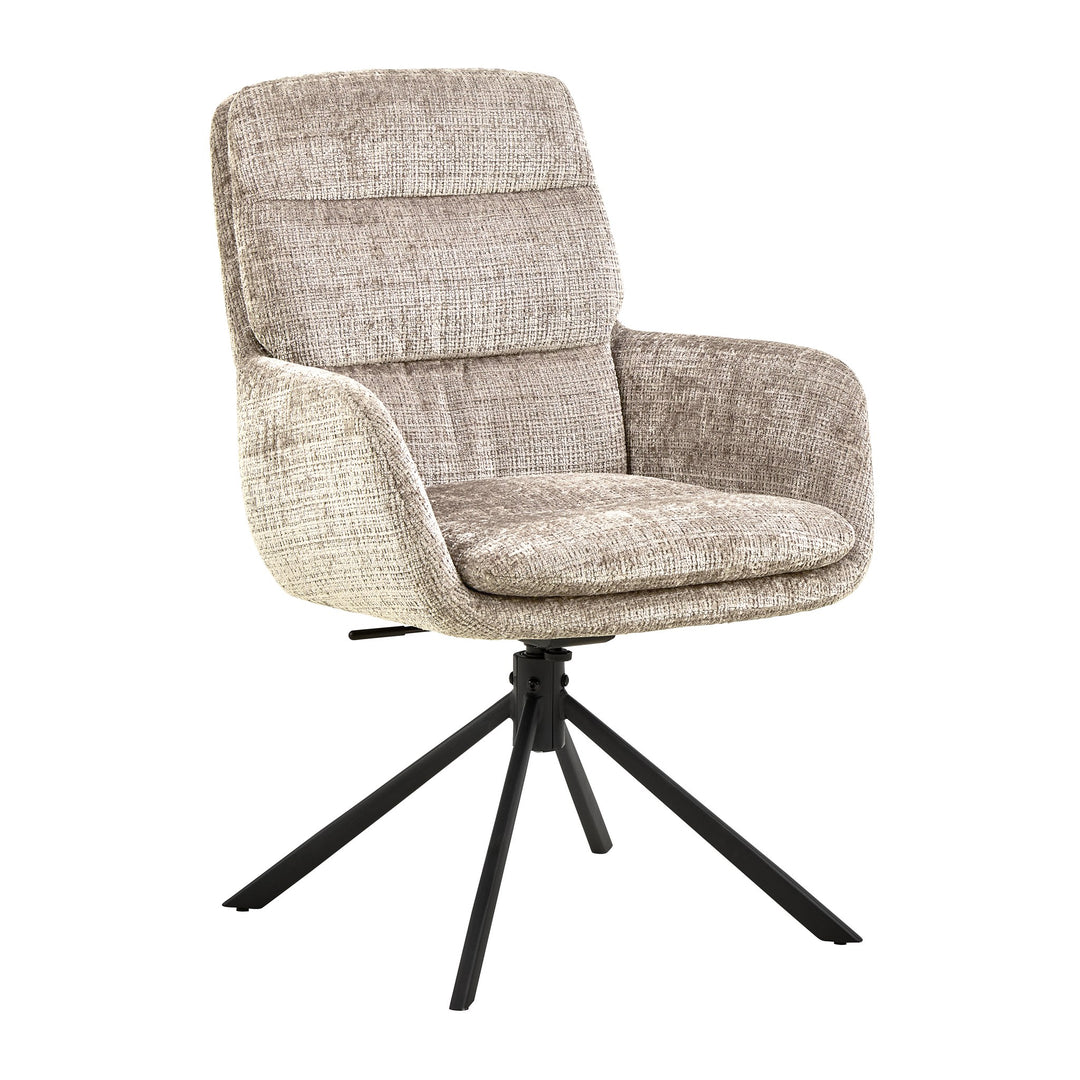 Edgar spisestol i beige melert chenille med sort dreiefot