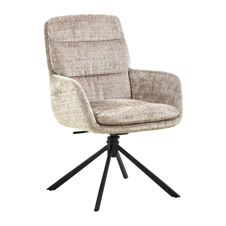 Edgar spisestol i beige melert chenille med sort dreiefot