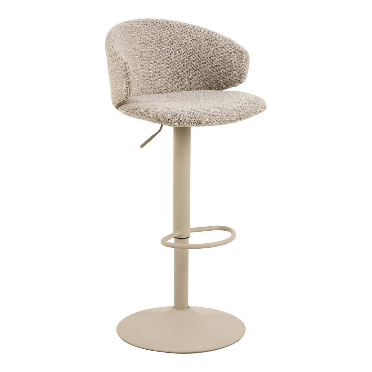 Ella barstol i monza beige bouclé med svart dreibar fot og fotring