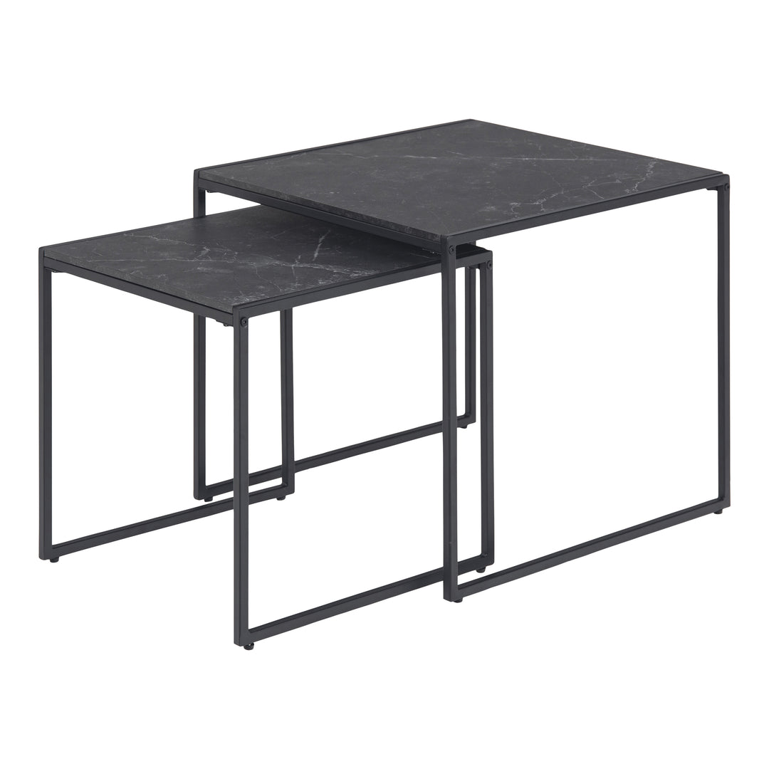 Infinity sofabord med sort marmorplate og slank sort metallramme