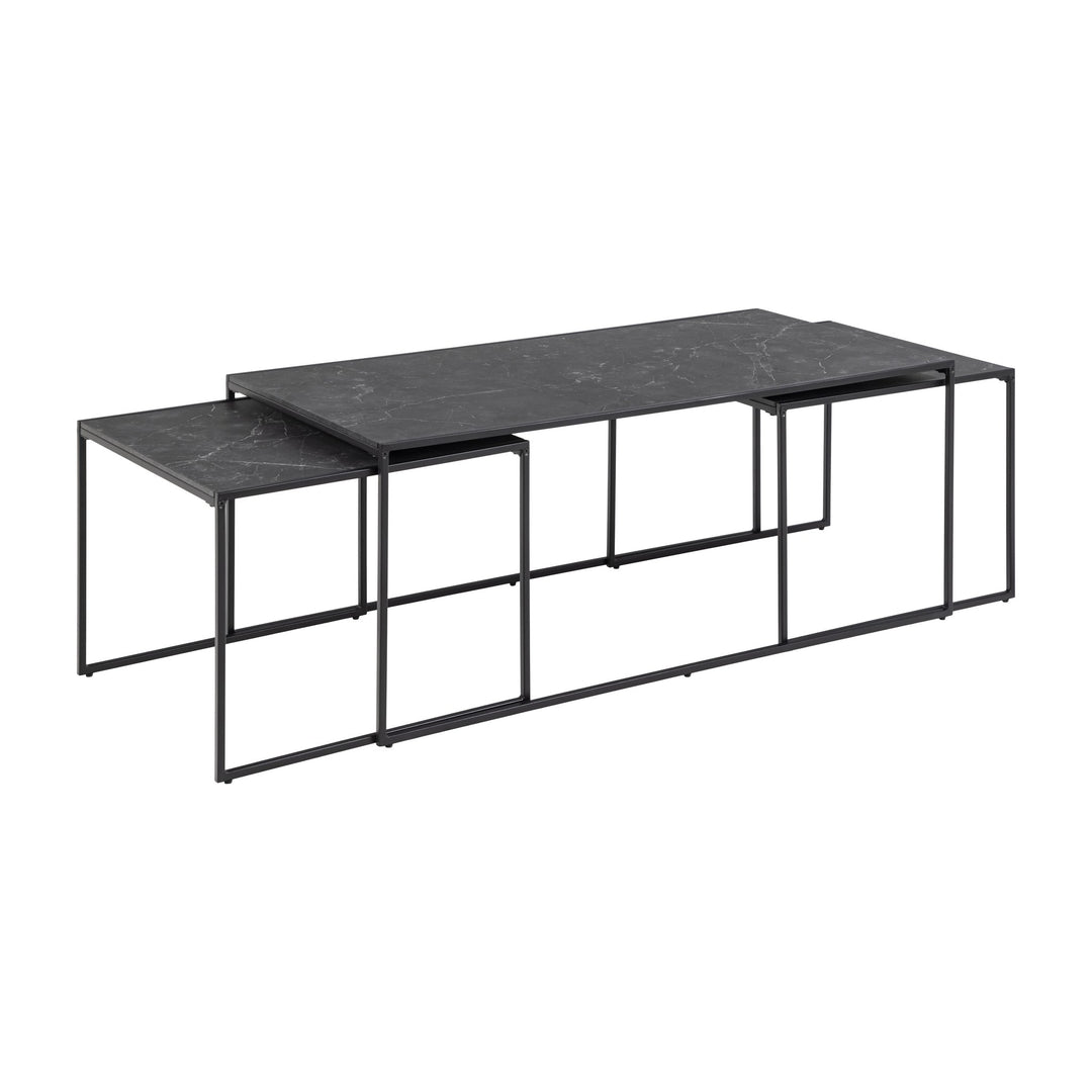 Infinity sofabord med sort marmorplate og slank sort metallramme