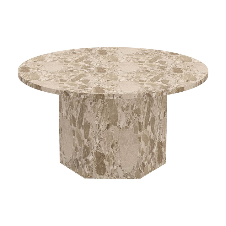 Naxos sofabord i beige terrazzo med rund plate og åttekantet søyleunderstell
