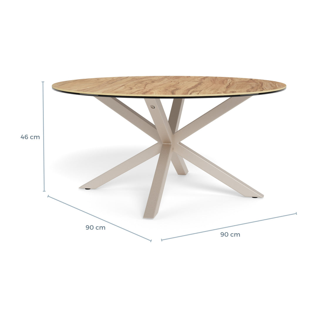 Heaven sofabord i wild oak-keramikk med grått understell, mål 90 cm og høyde 46 cm