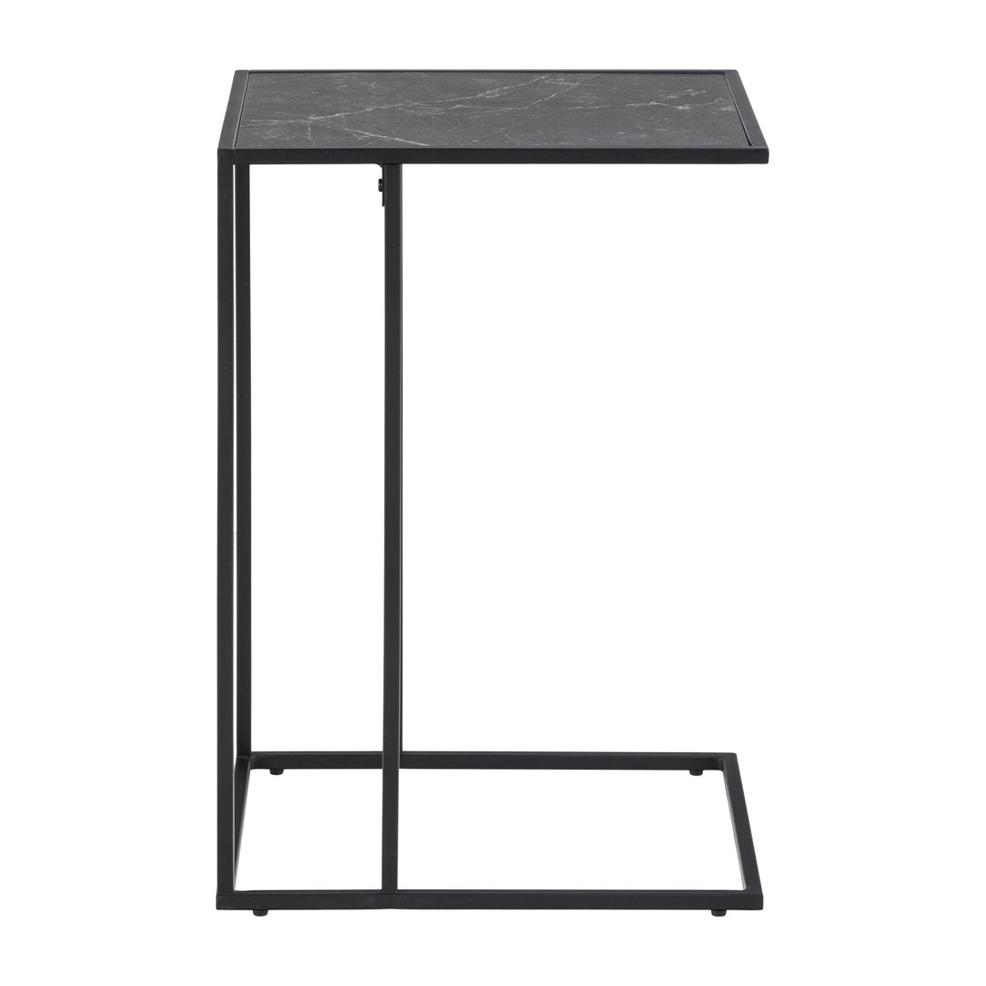 Infinity sidebord i C-form med sort marmormønstret plate og sort metallramme