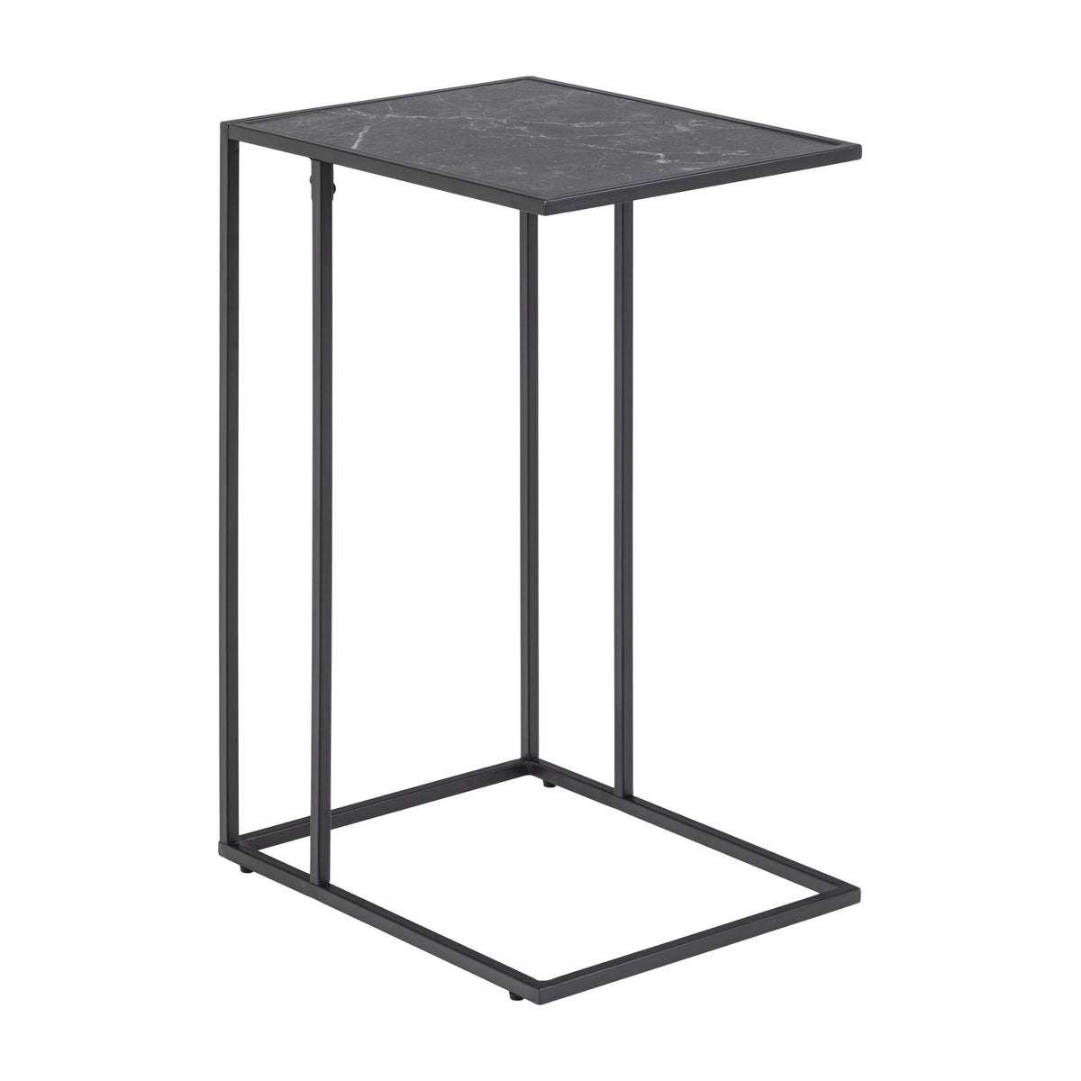 Infinity sidebord i C-form med sort marmorplate og sort metallramme