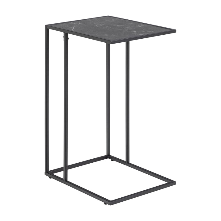 Infinity sidebord i C-form med sort marmorplate og sort metallramme
