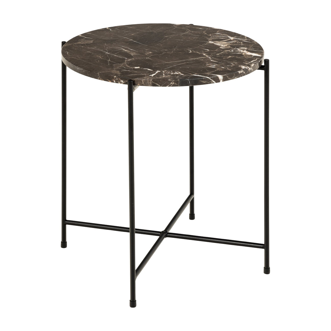 Avila sidebord med rund brun marmorplate og sort metallben
