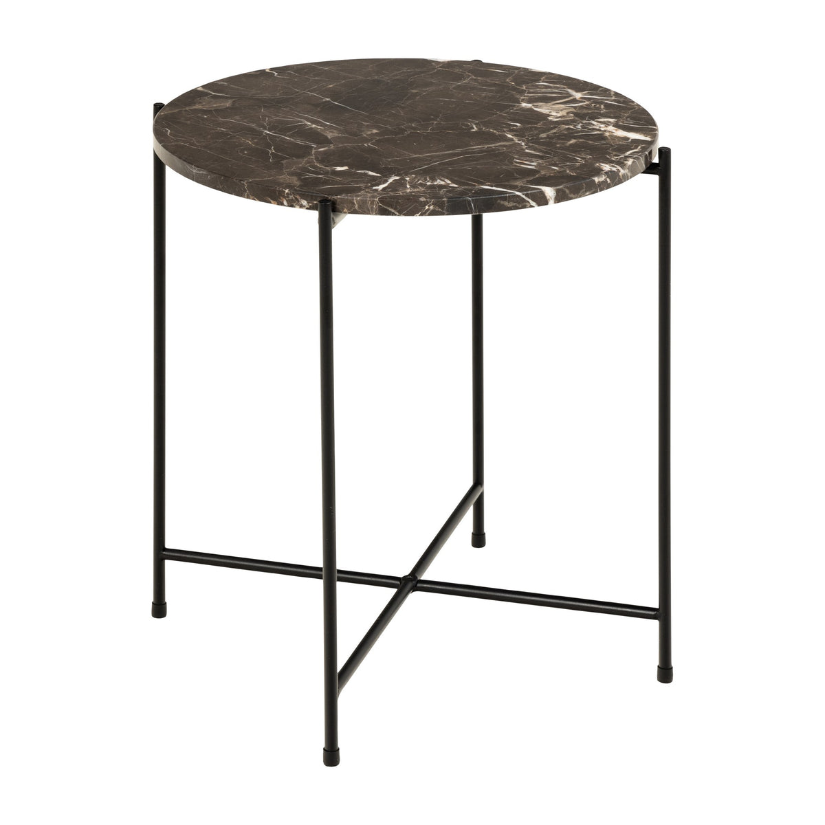 Avila sidebord med rund brun marmorplate og sort metallben