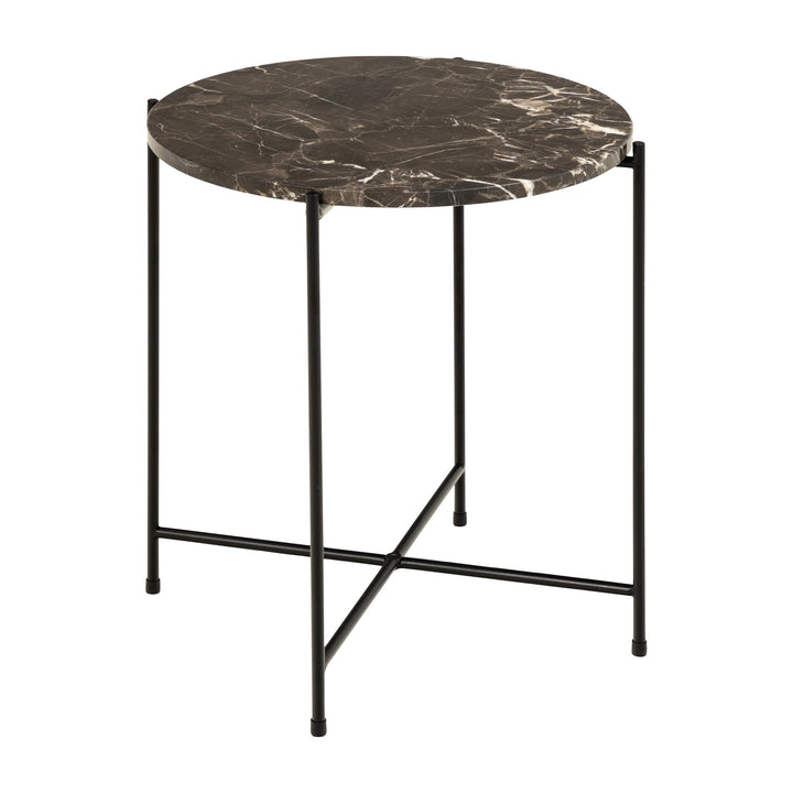 Avila sidebord med rund brun marmorplate og sort metallben