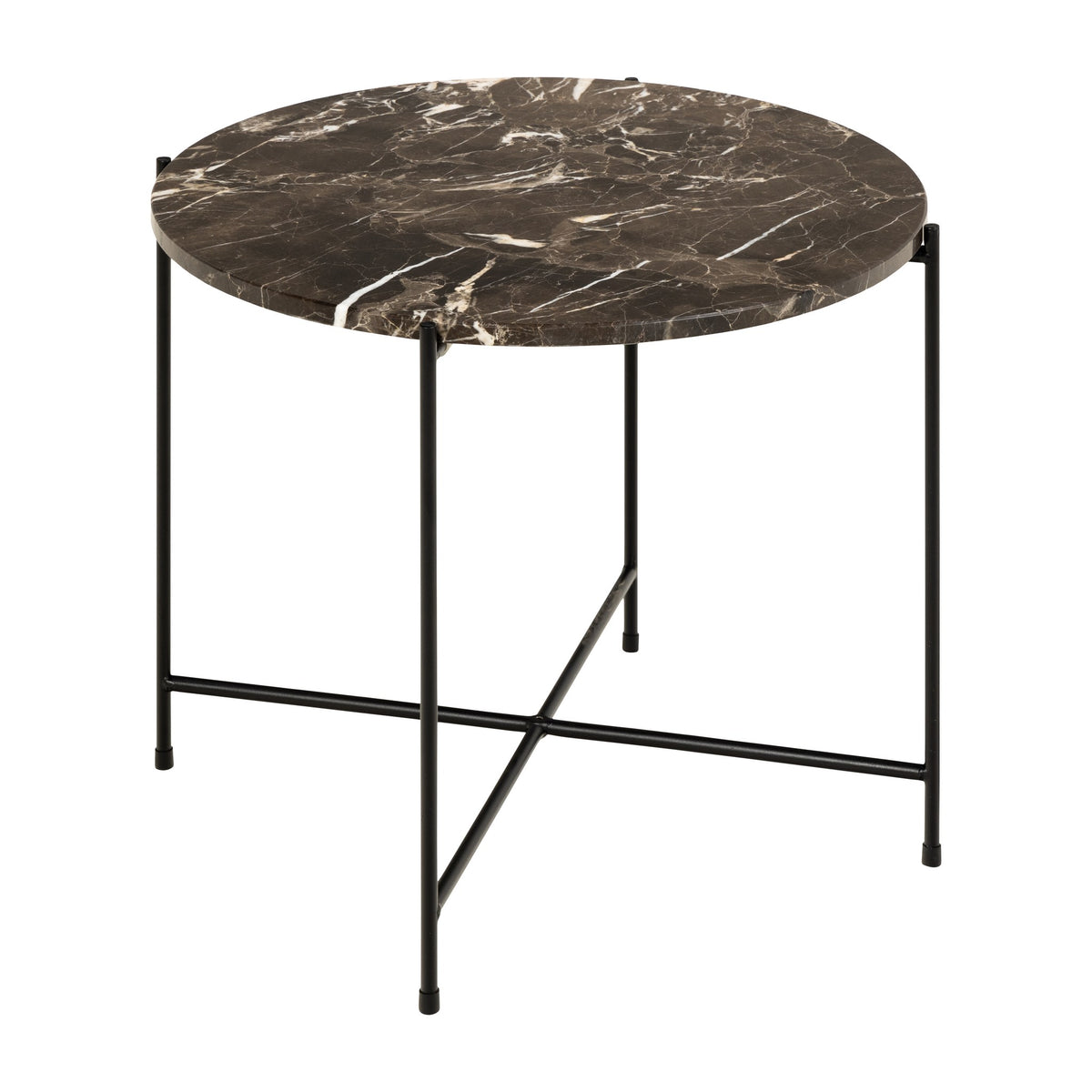 Avila sidebord med rund brun marmorplate og sort metallben