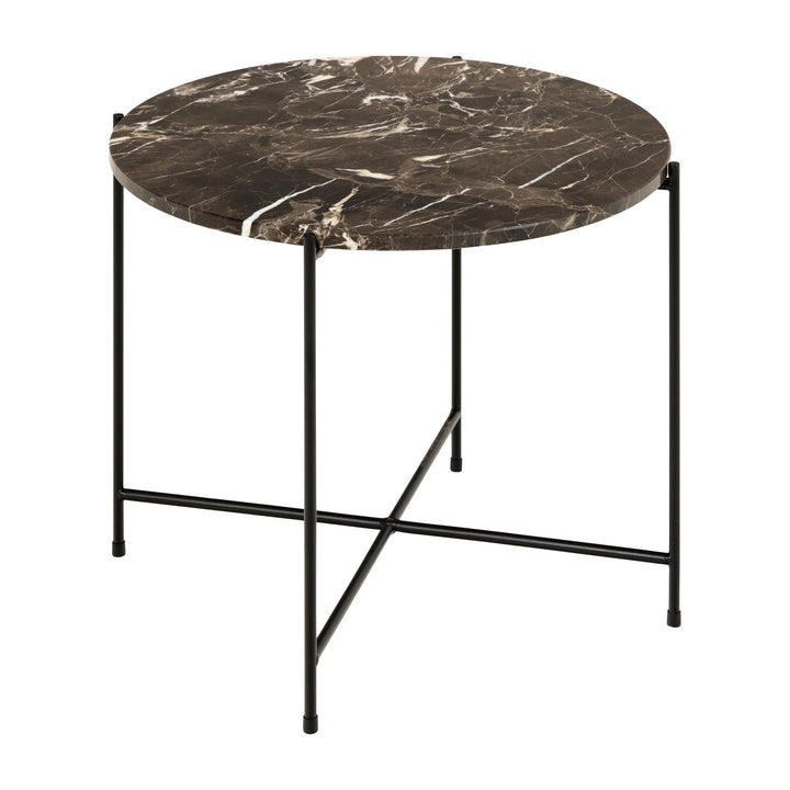 Avila sidebord med rund brun marmorplate og sort metallben