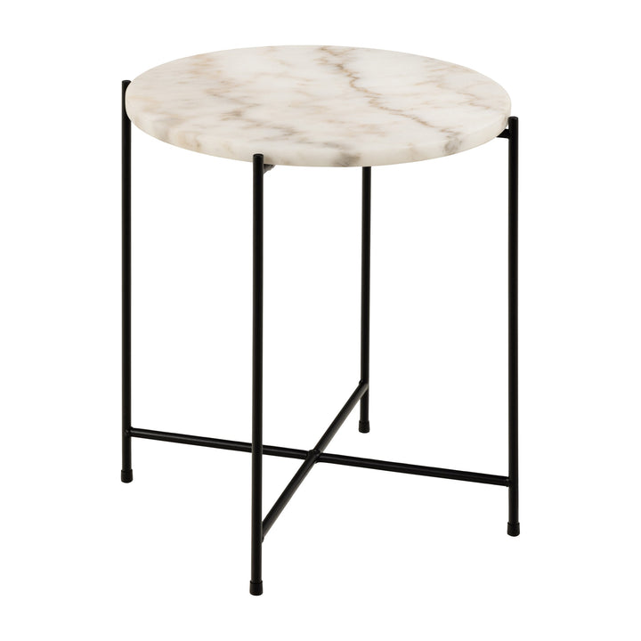 Avila sidebord med rund hvit marmorplate og sort metallben