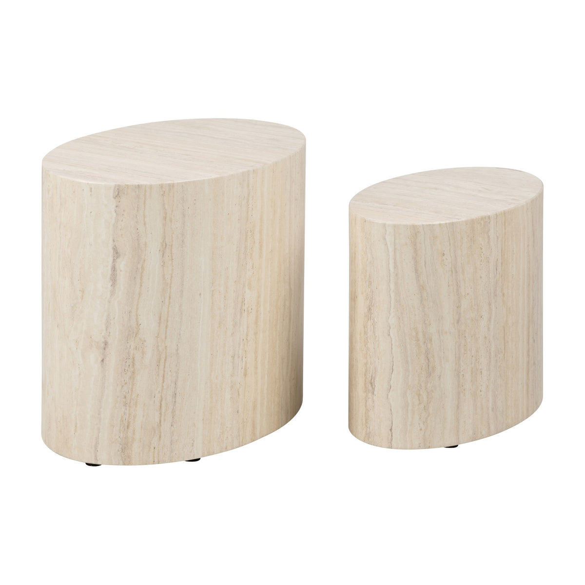 Mice sidebord i travertin, rundt med buet form