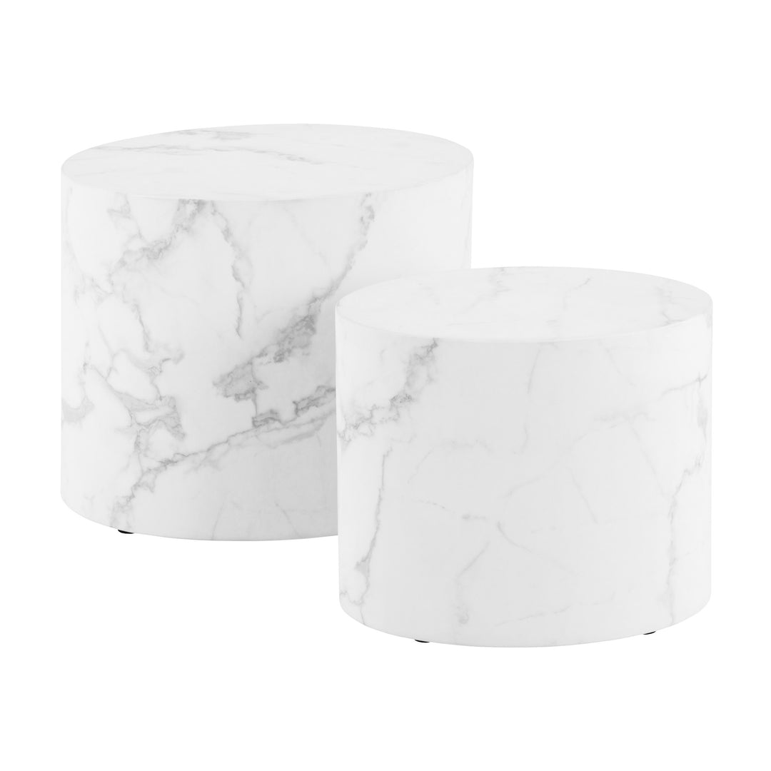 Mice sidebord i hvit marmor, rundt med buet form