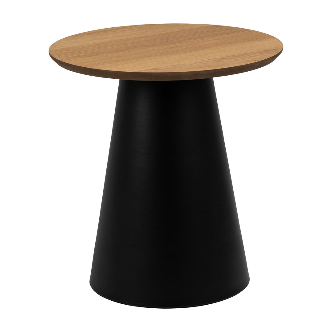Soli sidebord med rund eikeplate og sort konisk fot