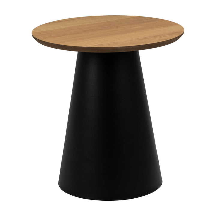 Soli sidebord med rund eikeplate og sort konisk fot
