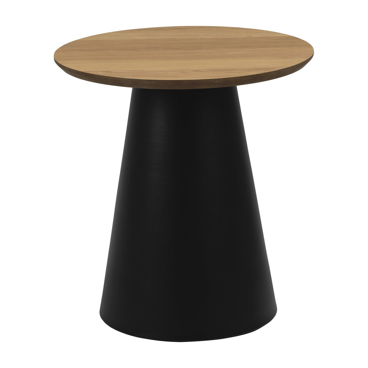 Soli sidebord med rund eikeplate og sort konisk fot