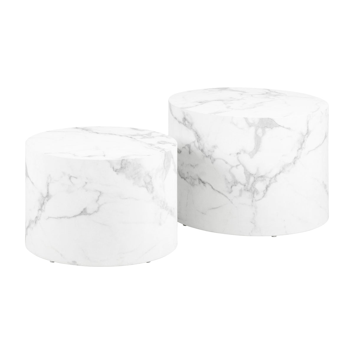 Dice sidebord rundt i hvit marmorlook
