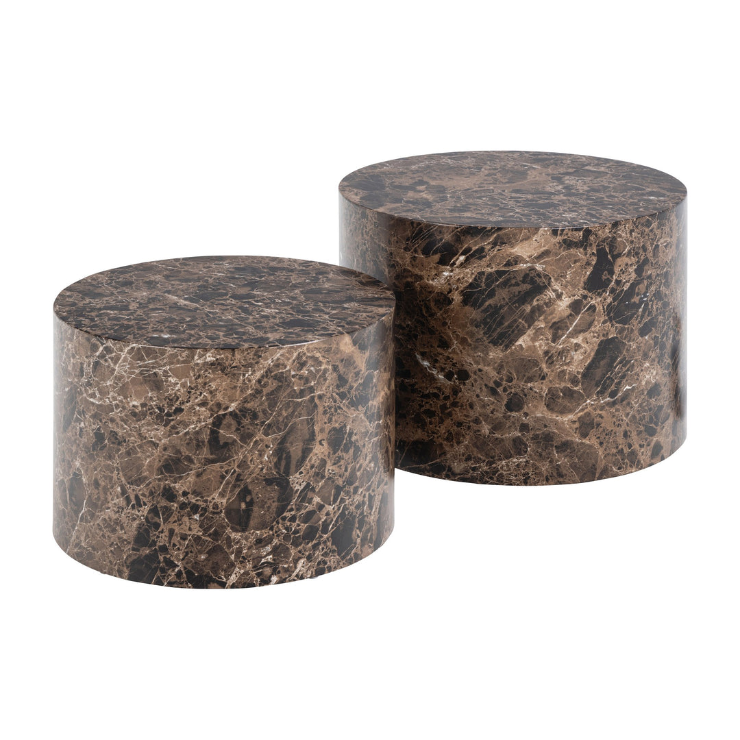 Dice sidebord rundt i brun marmorlook
