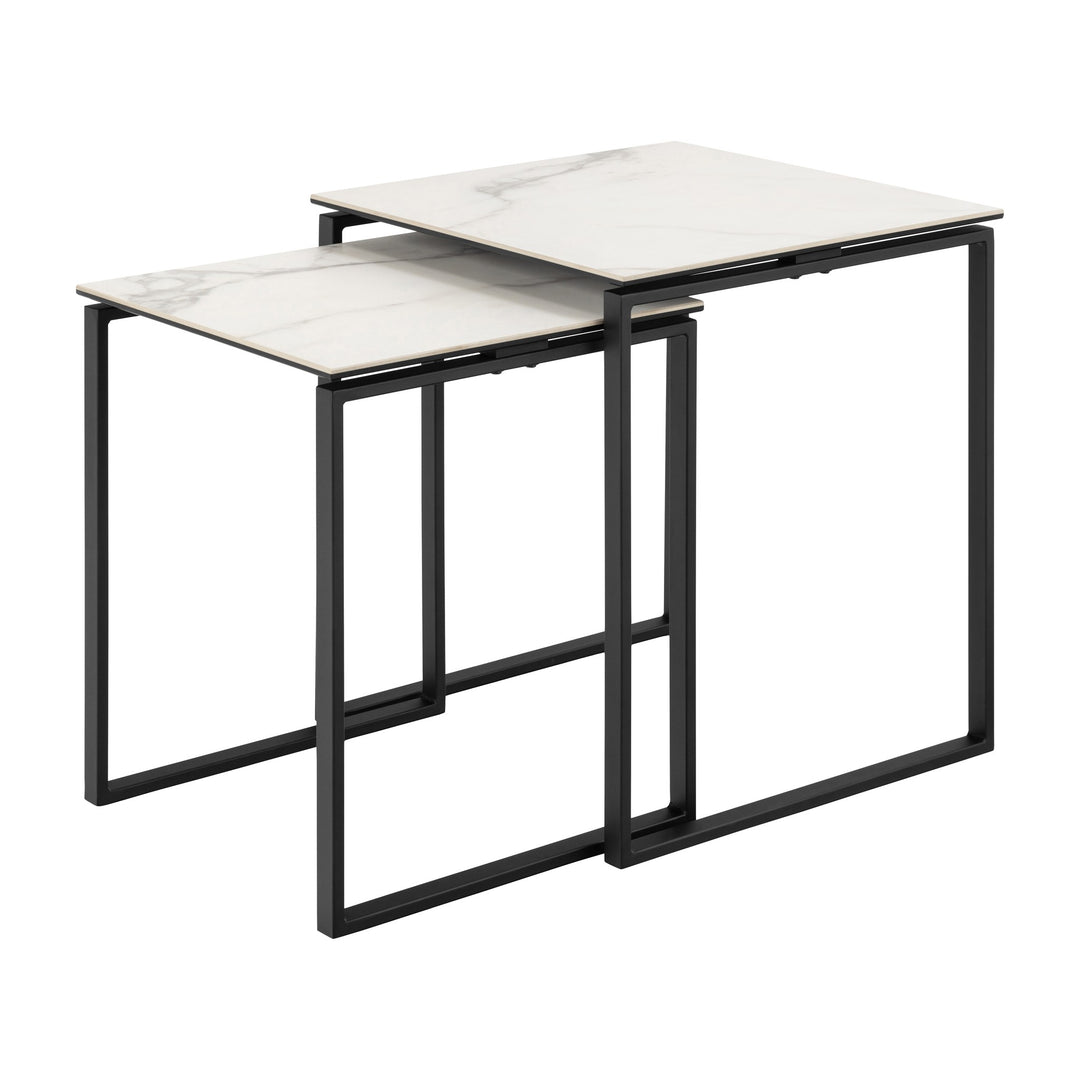 Katrine sidebord med hvit keramikkplate og sort metallramme
