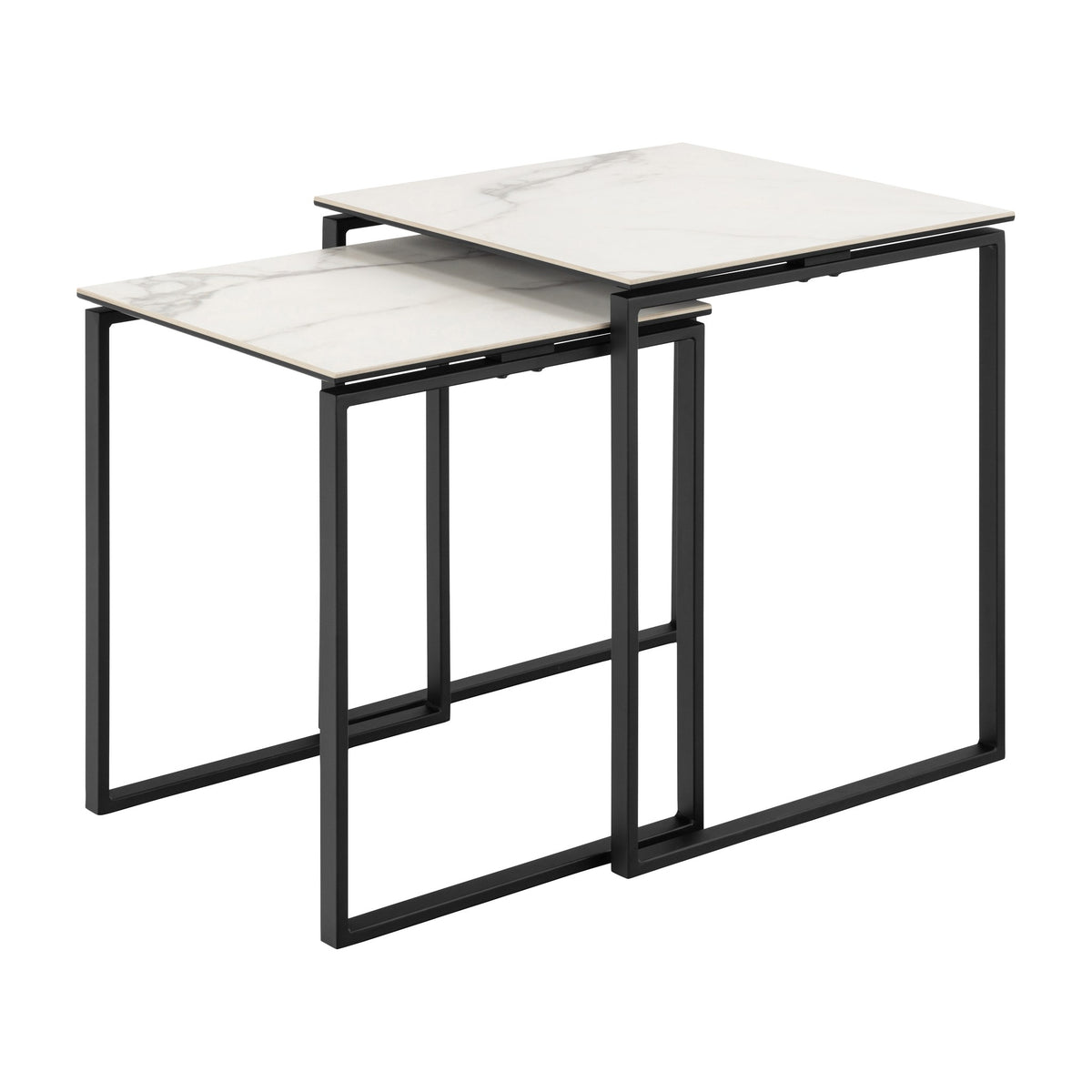 Katrine sidebord med hvit keramikkplate og sort metallramme