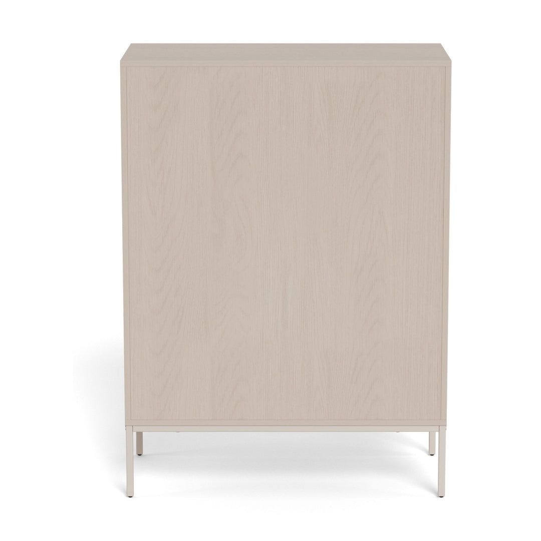 Palma kommode i lys greige sett bakfra, med beige metallunderstell