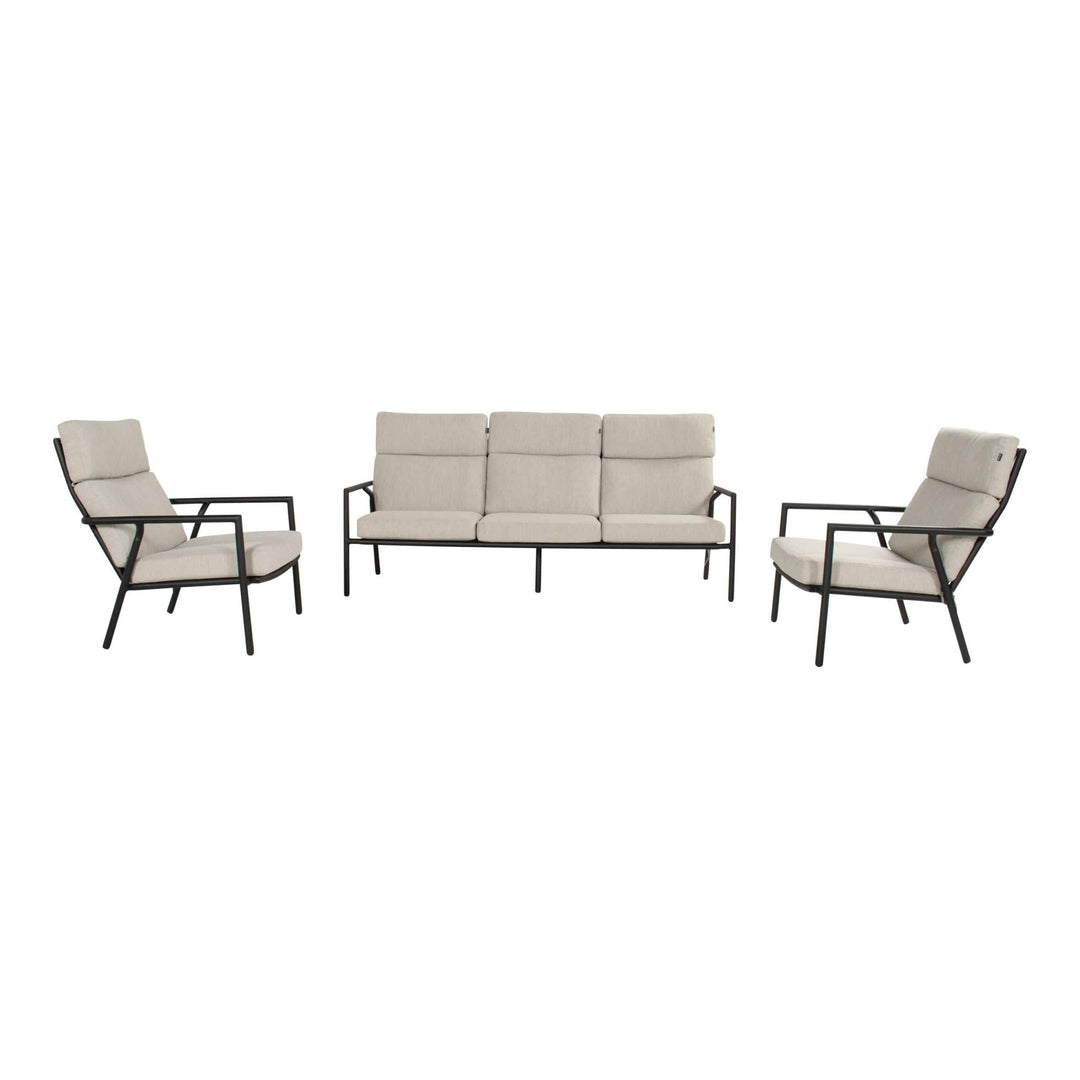 Hartman Shinzo sofagruppe med sofa og to stoler i sort aluminium og beige puter
