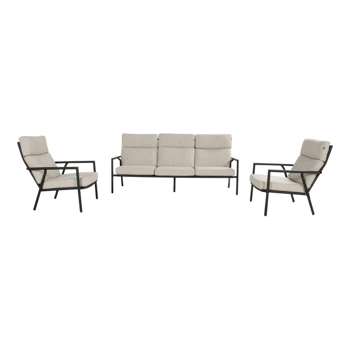 Hartman Shinzo sofagruppe med sofa og to stoler i sort aluminium og beige puter
