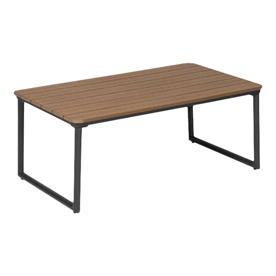 Caines sofabord i sort aluminium med trelameller i teaklook