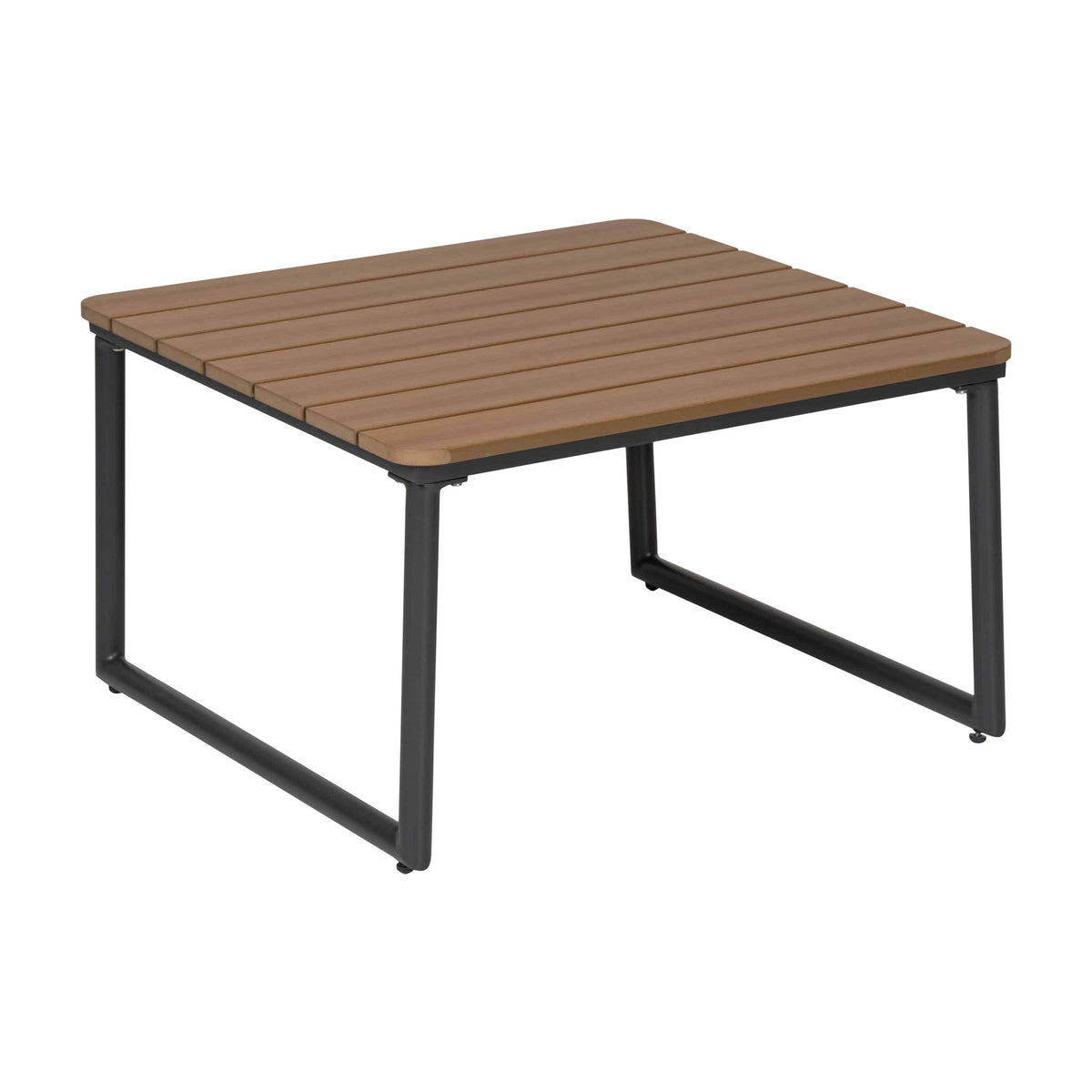 Caines sofabord i sort aluminium med trelameller i teaklook