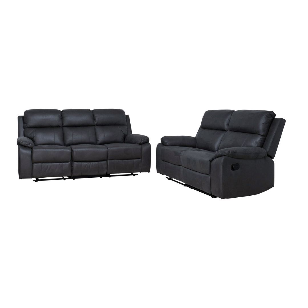 Mora sofagruppe i sort skinnimitasjon med recliner