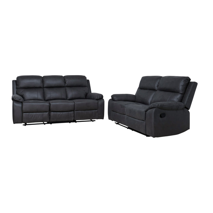 Mora sofagruppe i sort skinnimitasjon med recliner