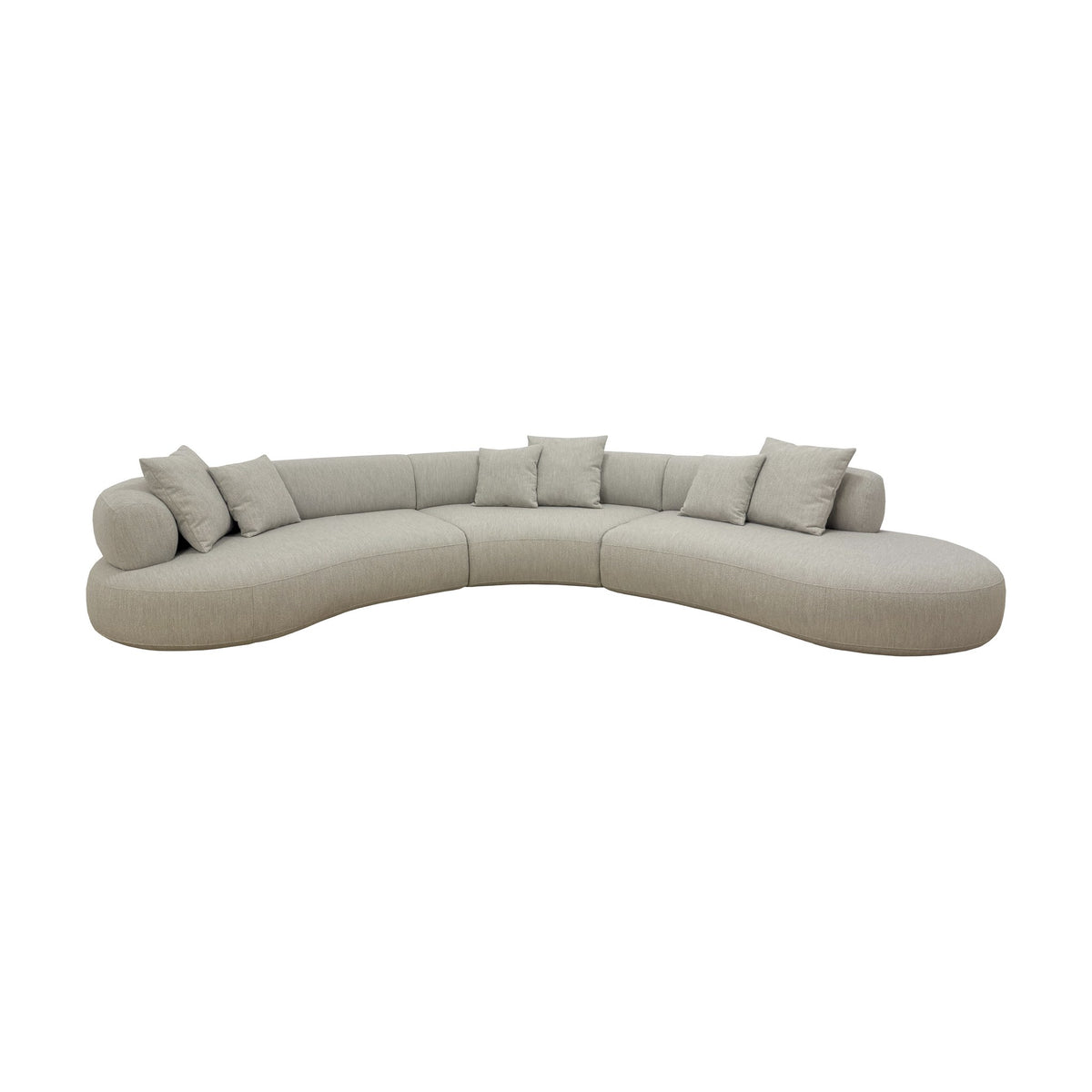 Raja modulsofa i varm beige chenille med buet design og løse puter