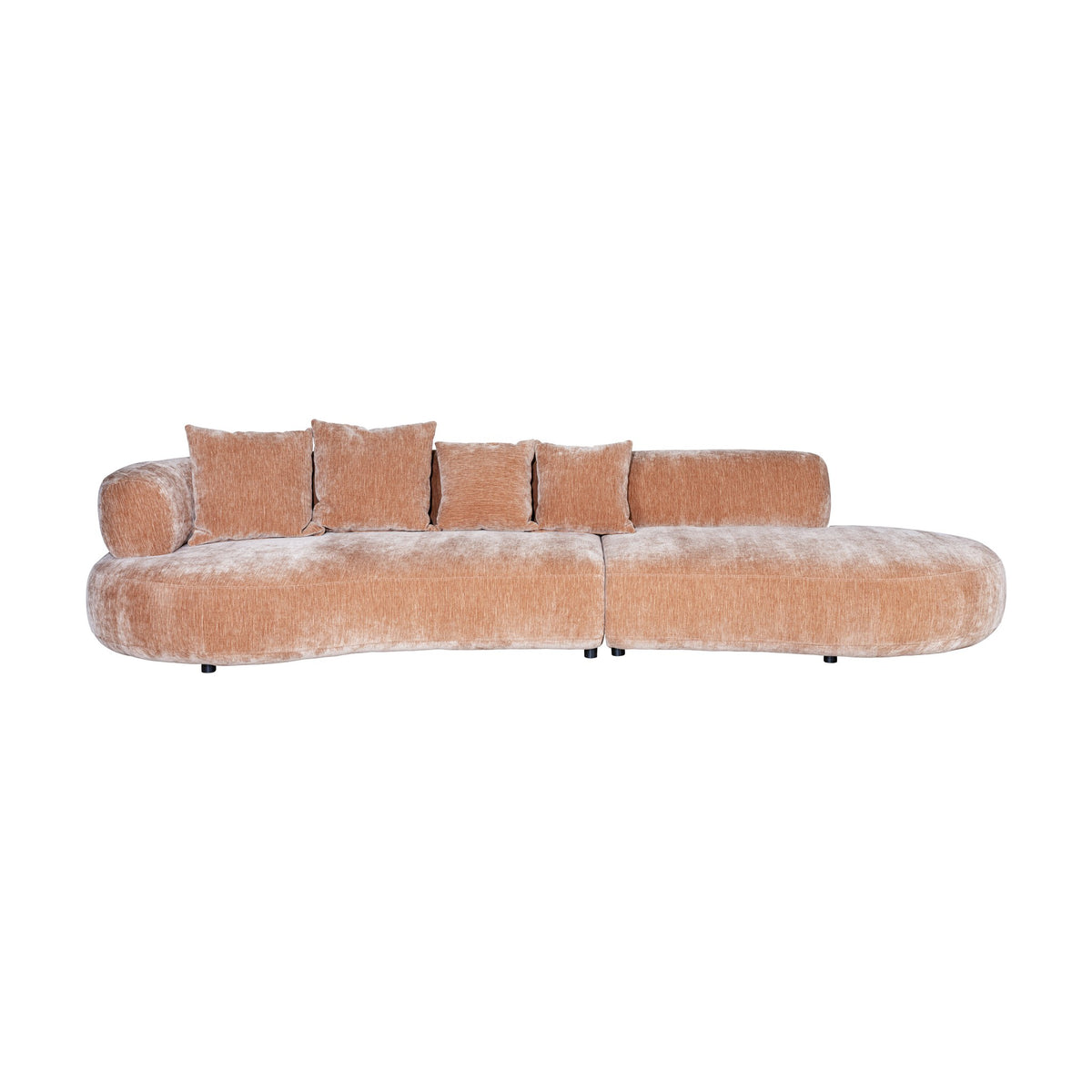 Raja modulsofa i mokkabrun chenille med buet design og løse puter