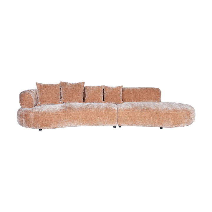 Raja modulsofa i mokkabrun chenille med buet design og løse puter