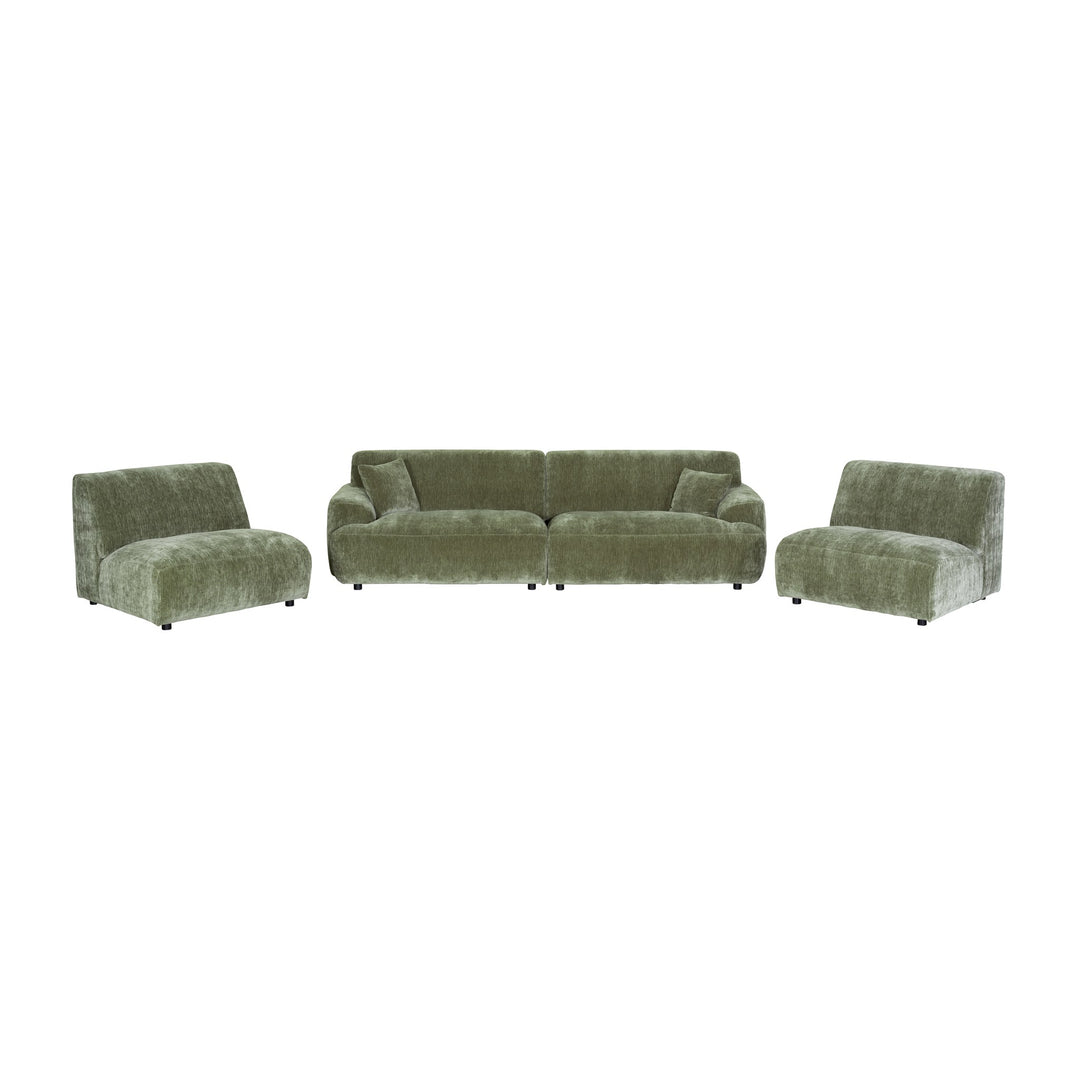 Maldini modulsofa i olivengrønn melert stoff, komplett oppsett med sofa og to moduler.