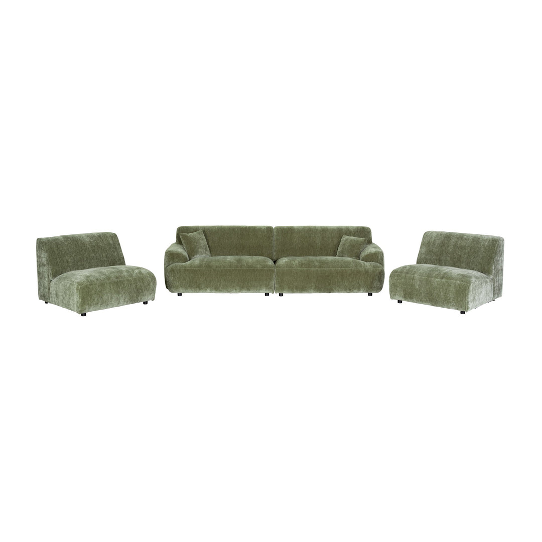 Maldini modulsofa i grønn melert chenille, oppsett med sofa og to moduler