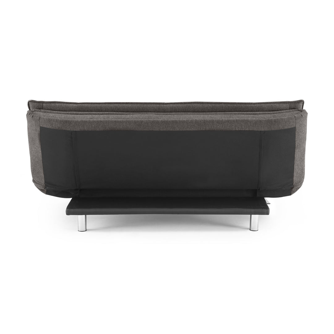 Friday sovesofa i mørk grå, sett bakfra med svart bakside og krombein