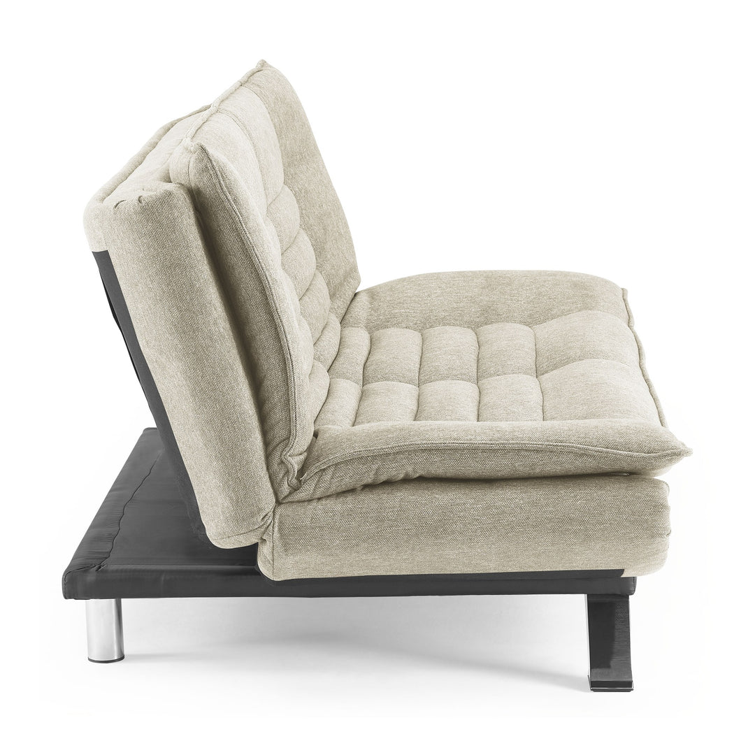 Friday sovesofa i beige, sett fra siden med justerbar rygg