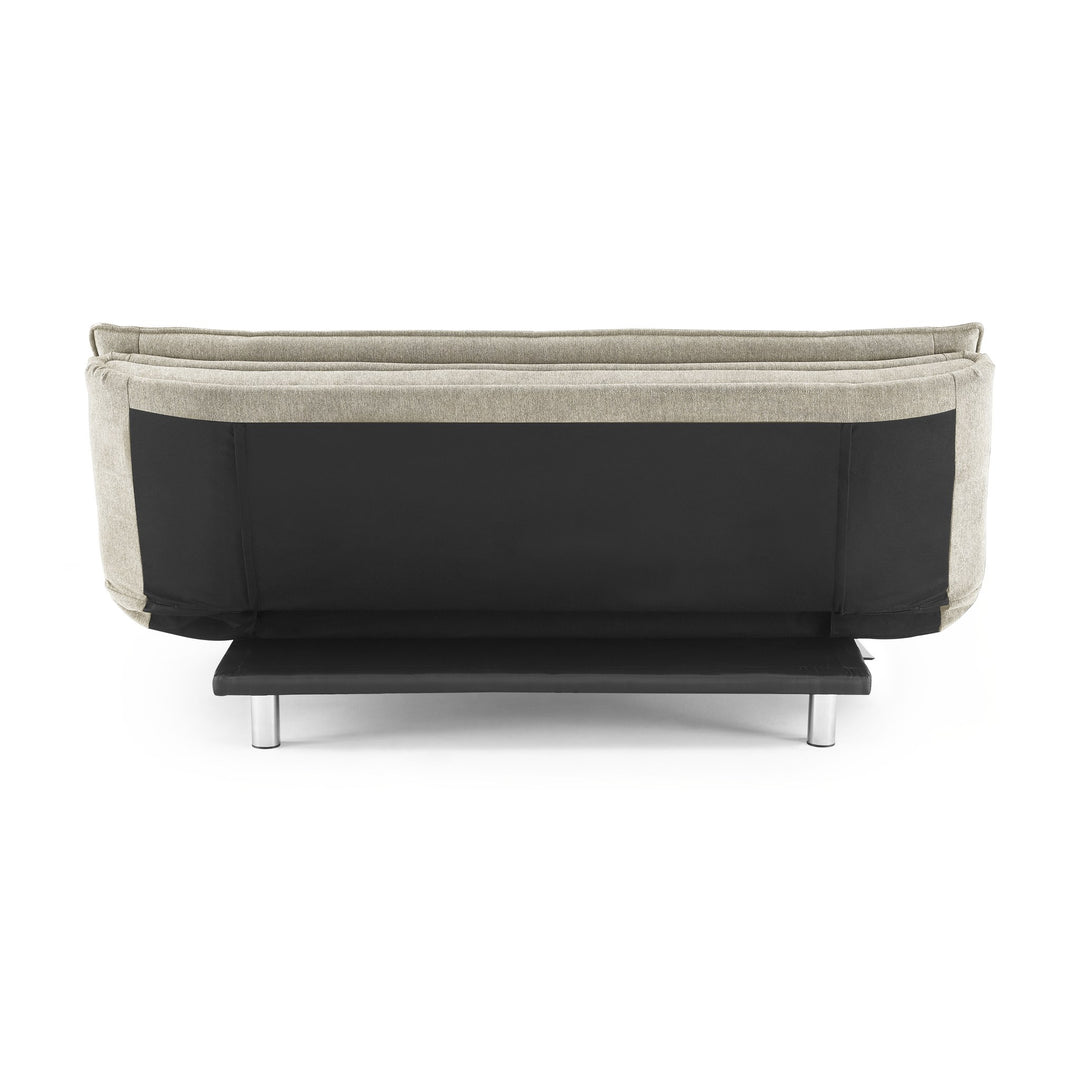 Friday sovesofa i beige, sett bakfra med svart bakside og krombein