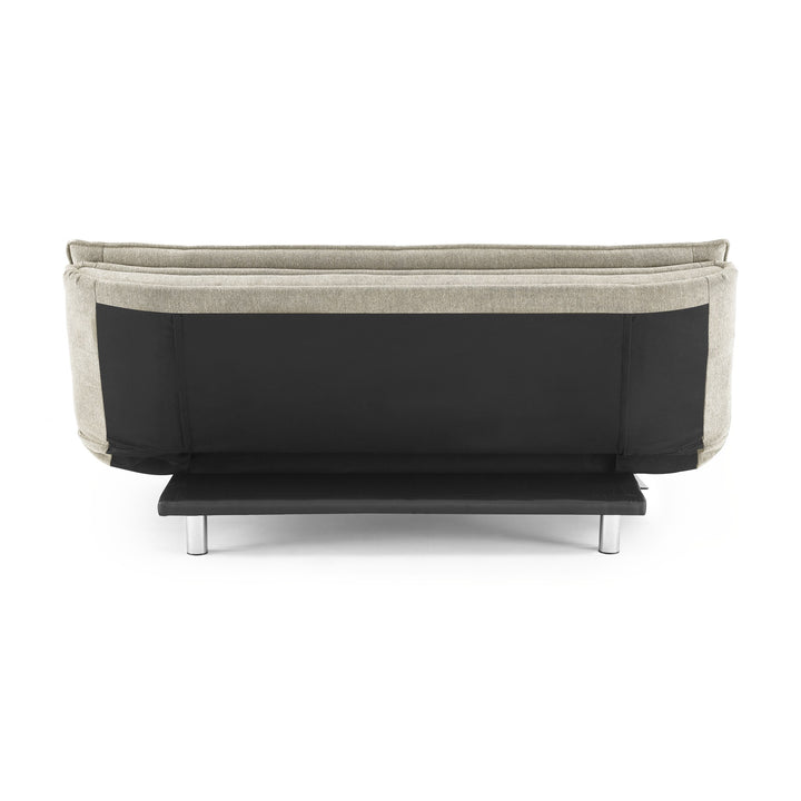 Friday sovesofa i beige, sett bakfra med svart bakside og krombein