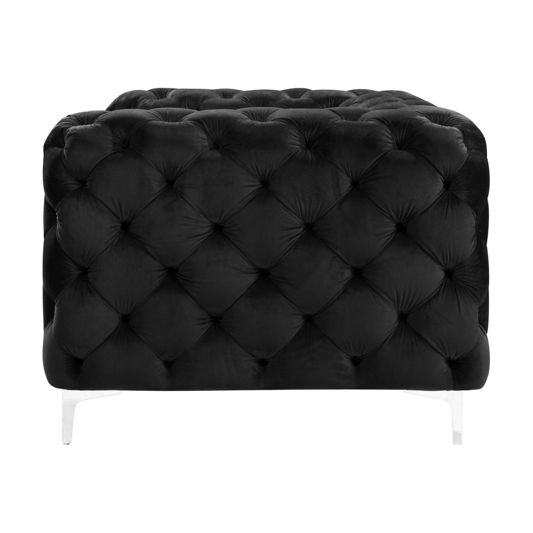 Bella sofa i sort velur, dyptuftet kubeformet chesterfield-modul med krombein