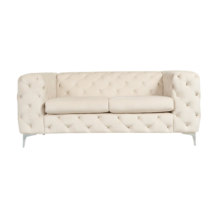 Bella sofa i velur med knappet chesterfield-design