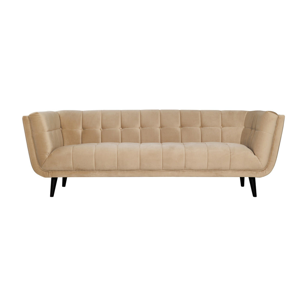 Simon sofa i beige velur med løse puter