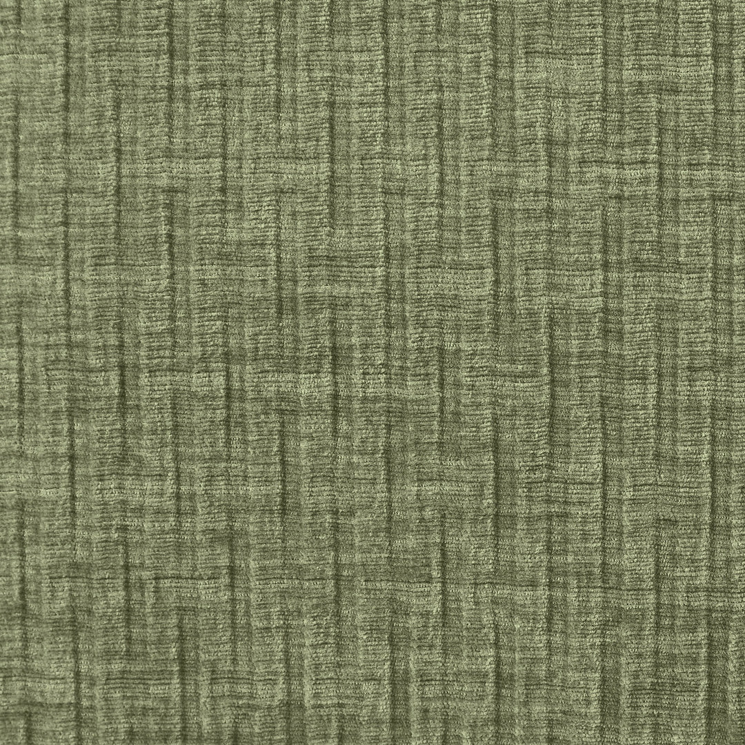 Marigold sofa i grønt, nærbilde av det ribbede chenillestoffet.